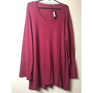 Belldini Women’s Grommet Red Tunic Flare Mid Section & Flare Sleeve‎ Size 3X NWT